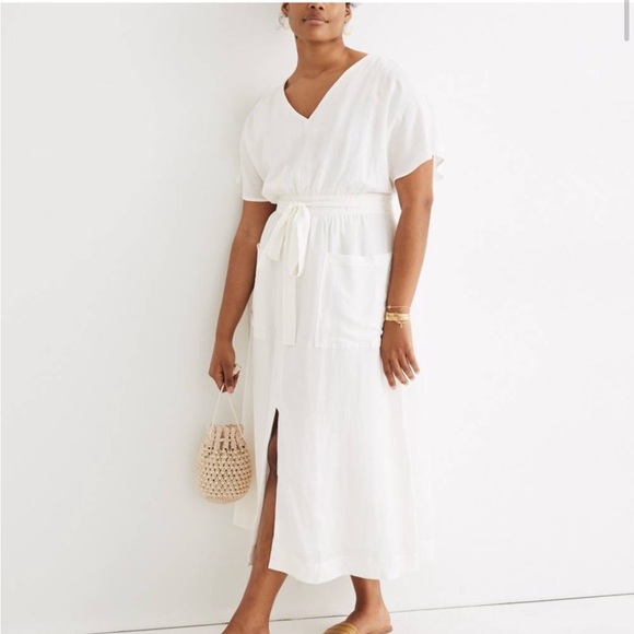 Madewell Linen-Blend Dolman-Sleeve Tie-Waist Midi Dress - Picture 1 of 5